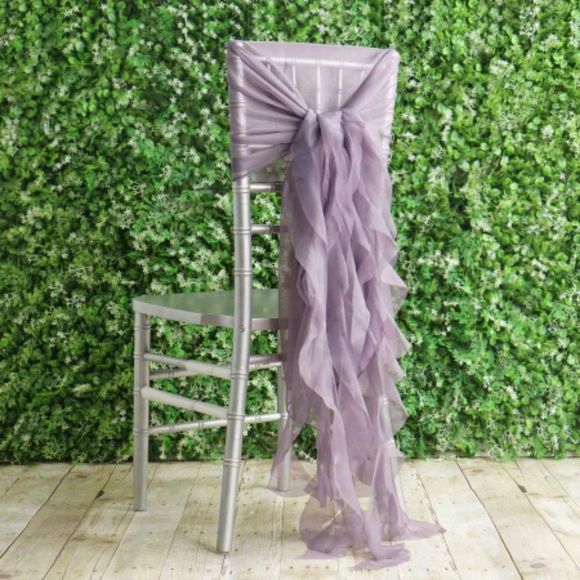 1 Set Violet Amethyst Chiffon Hoods With Ruffles Willow 250 Chair Sashes - Picture 1 of 3